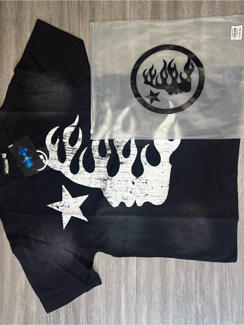 OTTO Black Tee with White Flame Skull Graphic